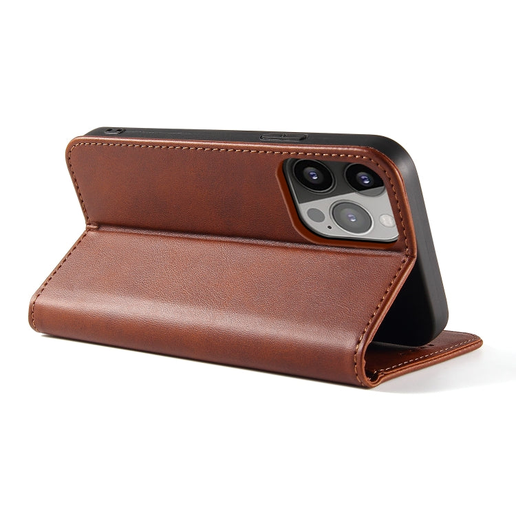 For iPhone 14 Pro Calf Texture Magnetic Flip Leather Phone Case