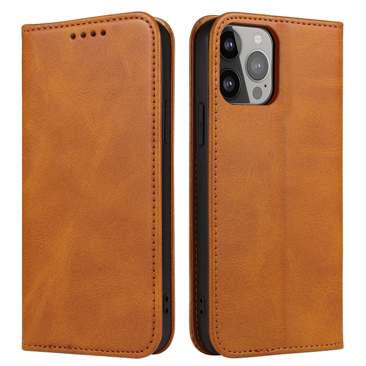 For iPhone 14 Pro Calf Texture Magnetic Flip Leather Phone Case