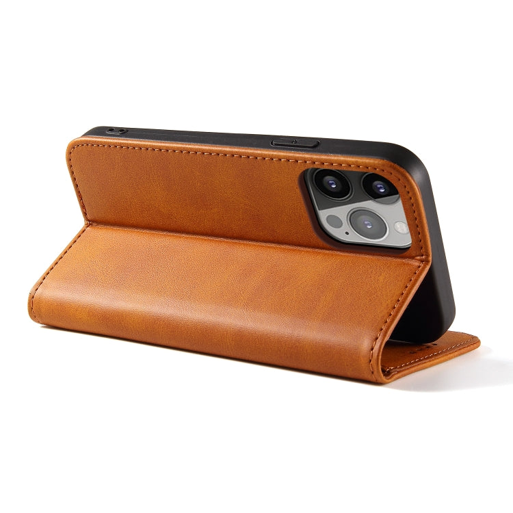 For iPhone 14 Pro Calf Texture Magnetic Flip Leather Phone Case