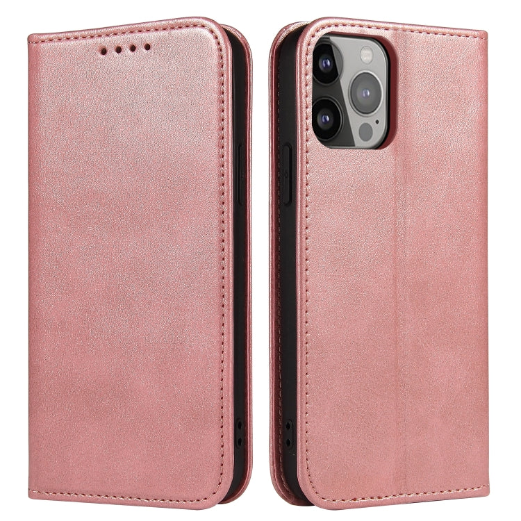 For iPhone 14 Pro Calf Texture Magnetic Flip Leather Phone Case