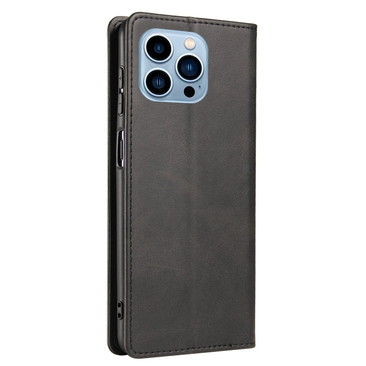 For iPhone 14 Pro Max Calf Texture Magnetic Flip Leather Phone Case