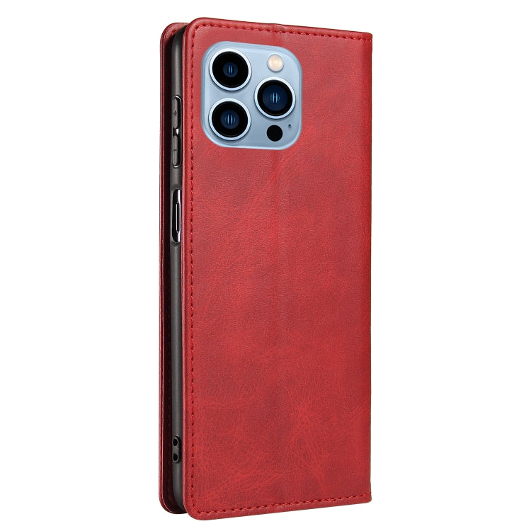 For iPhone 14 Pro Max Calf Texture Magnetic Flip Leather Phone Case