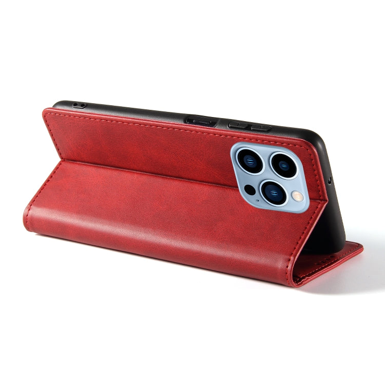 For iPhone 14 Pro Max Calf Texture Magnetic Flip Leather Phone Case