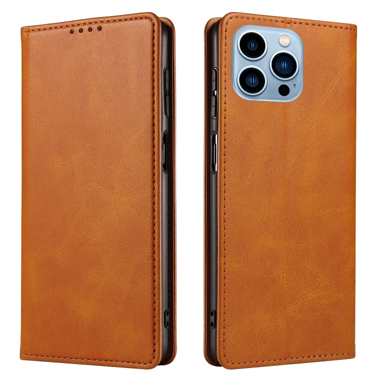 For iPhone 14 Pro Max Calf Texture Magnetic Flip Leather Phone Case