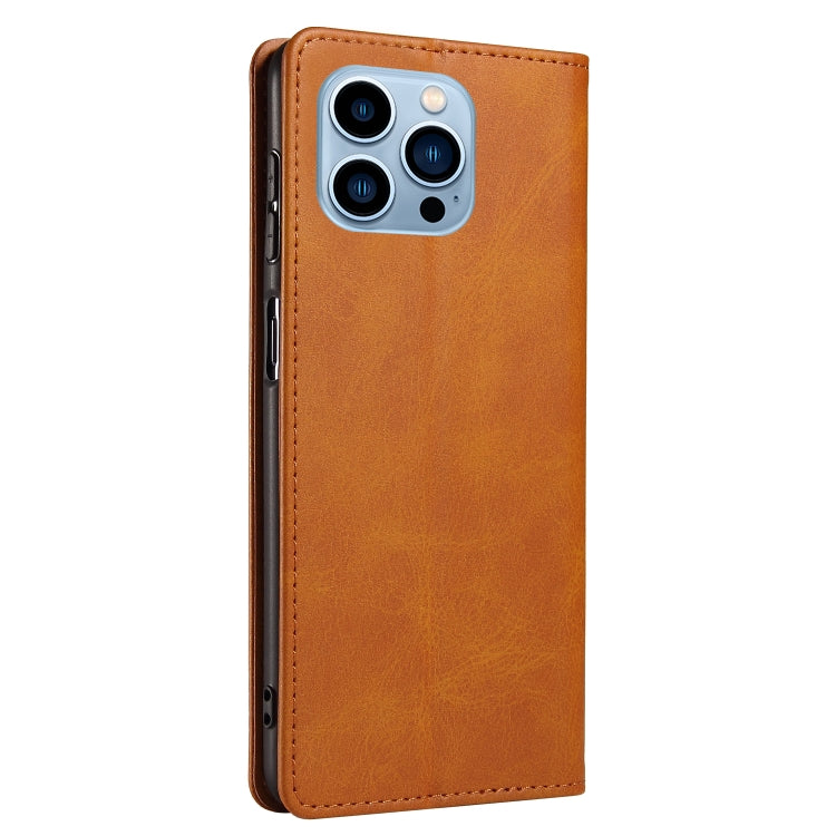 For iPhone 14 Pro Max Calf Texture Magnetic Flip Leather Phone Case