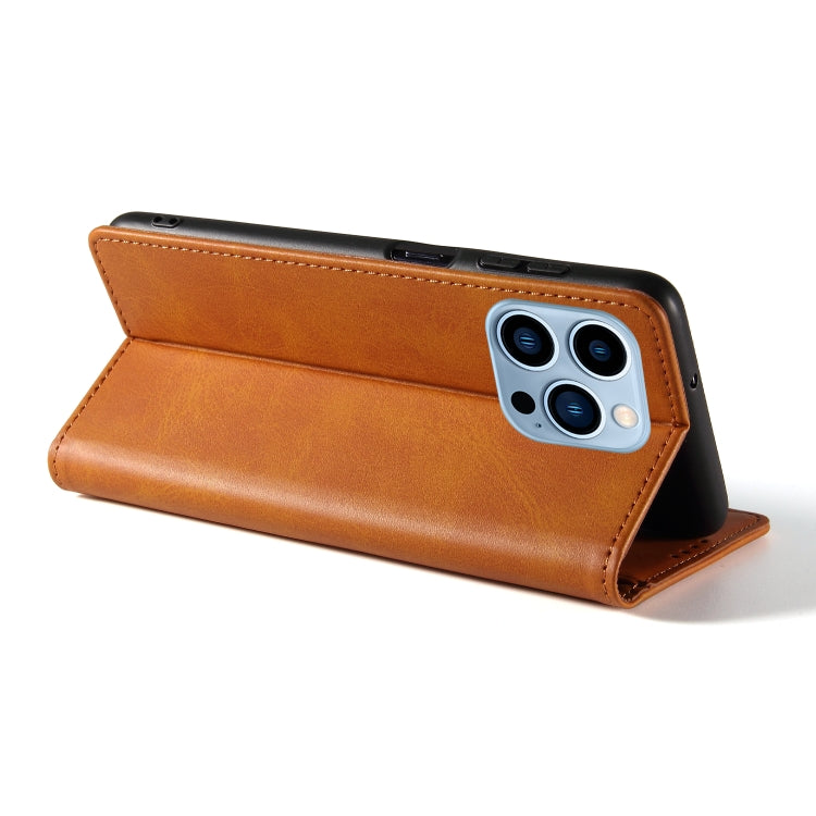 For iPhone 14 Pro Max Calf Texture Magnetic Flip Leather Phone Case