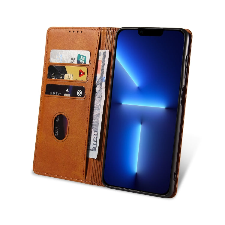 For iPhone 14 Pro Max Calf Texture Magnetic Flip Leather Phone Case