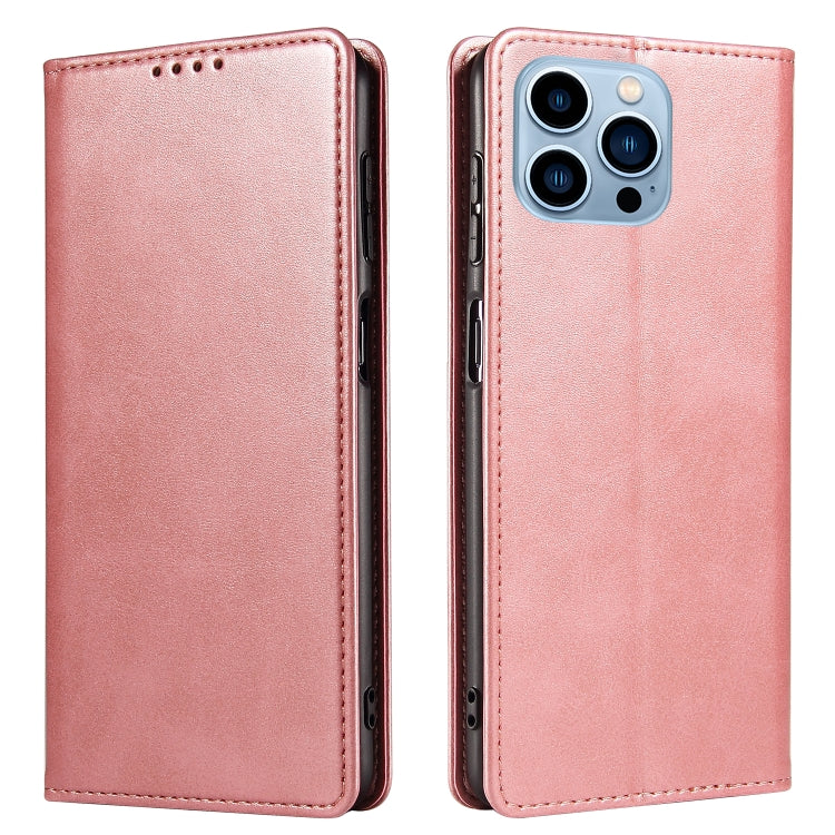 For iPhone 14 Pro Max Calf Texture Magnetic Flip Leather Phone Case