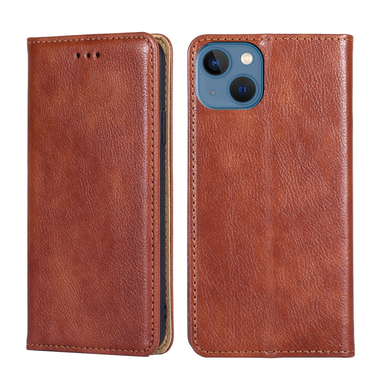 For iPhone 14 Plus Gloss Oil Solid Color Magnetic Leather Phone Case