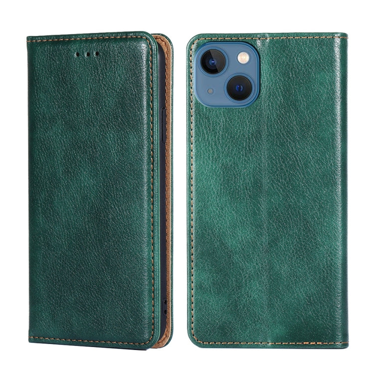 For iPhone 14 Plus Gloss Oil Solid Color Magnetic Leather Phone Case