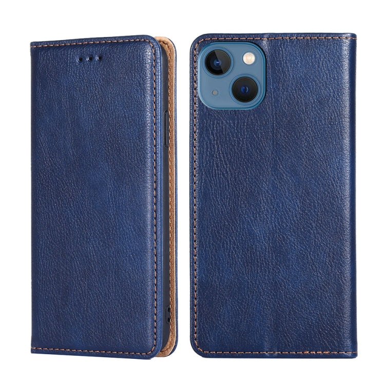 For iPhone 14 Plus Gloss Oil Solid Color Magnetic Leather Phone Case