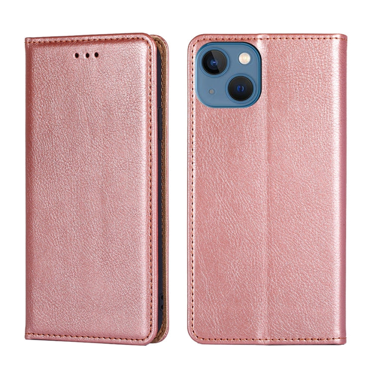 For iPhone 14 Plus Gloss Oil Solid Color Magnetic Leather Phone Case
