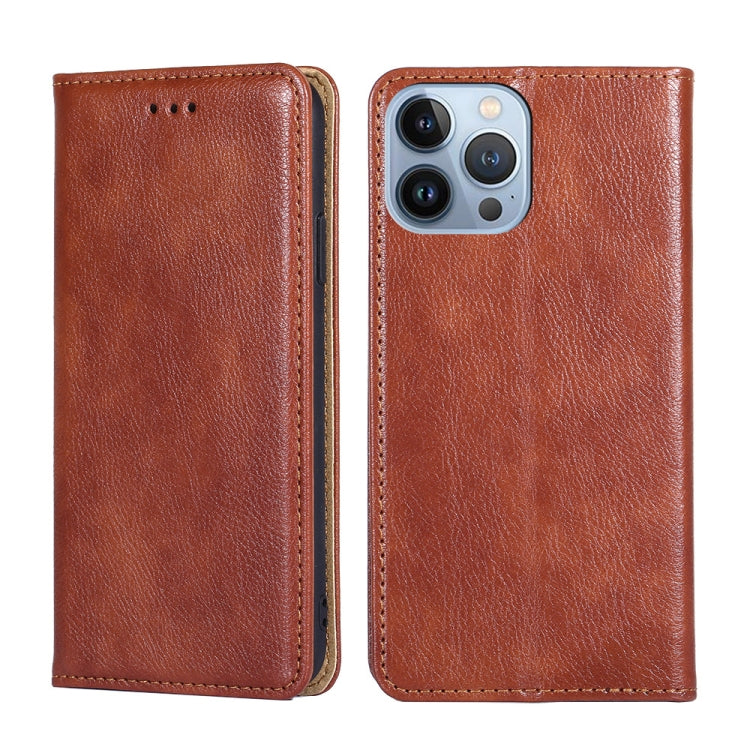 For iPhone 14 Pro Gloss Oil Solid Color Magnetic Leather Phone Case Pro