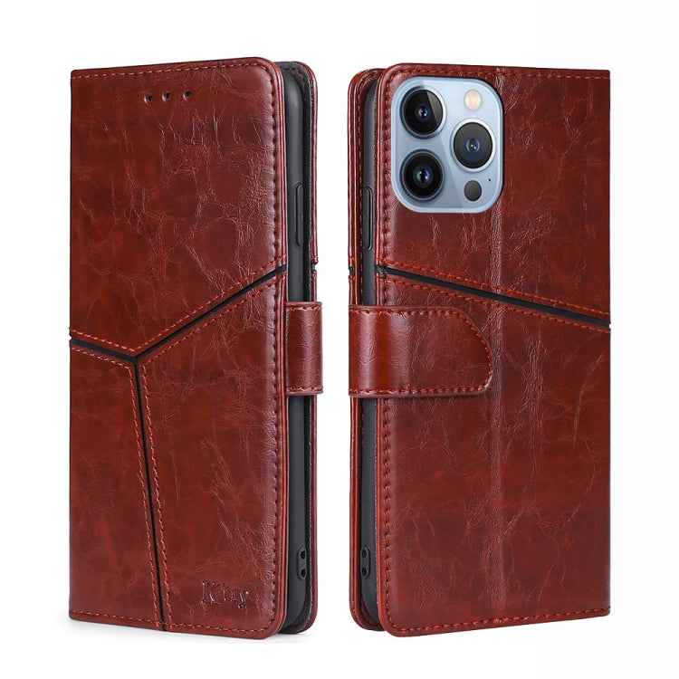 For iPhone 14 Pro Geometric Stitching Leather Phone Case
