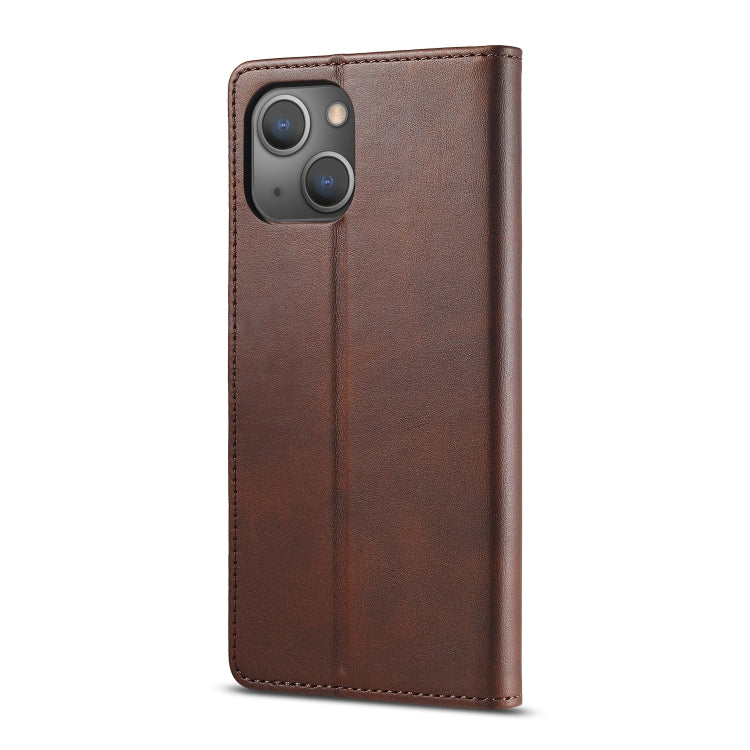 For iPhone 14 Plus LC.IMEEKE Calf Texture Horizontal Flip Leather Case