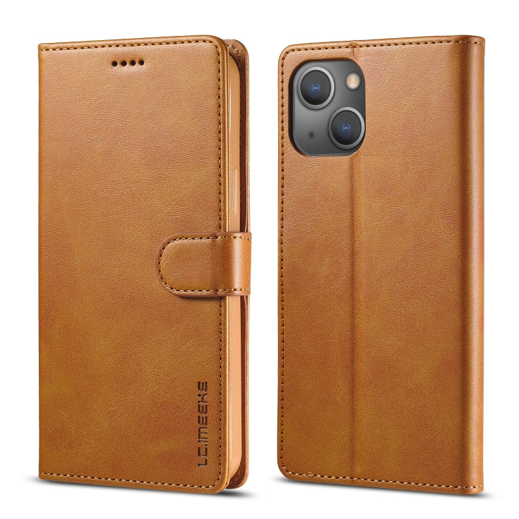 For iPhone 14 Plus LC.IMEEKE Calf Texture Horizontal Flip Leather Case