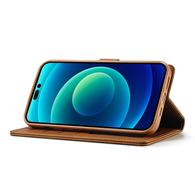 For iPhone 14 Plus LC.IMEEKE Calf Texture Horizontal Flip Leather Case