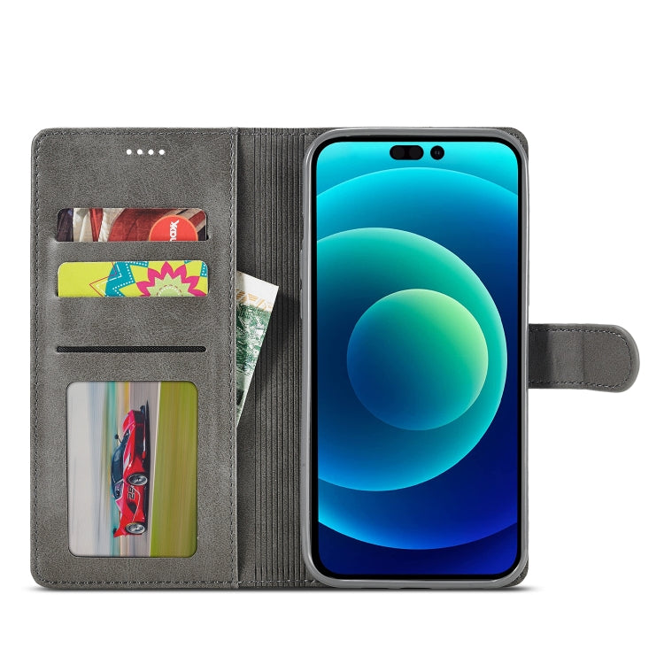 For iPhone 14 Plus LC.IMEEKE Calf Texture Horizontal Flip Leather Case