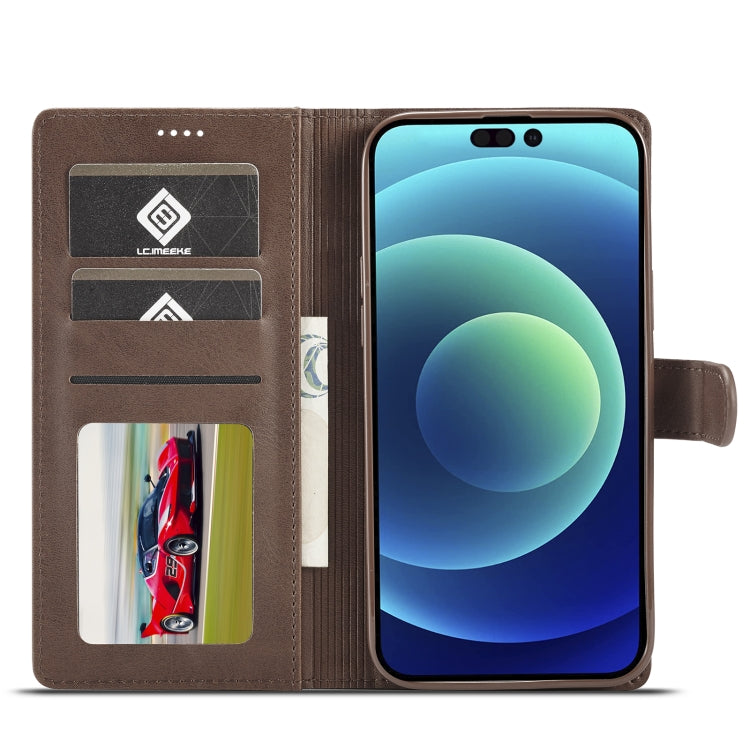 For iPhone 14 Pro Max LC.IMEEKE Calf Texture Horizontal Flip Leather Case