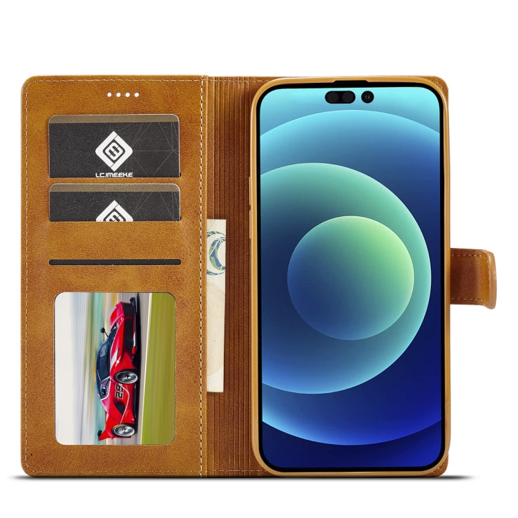 For iPhone 14 Pro Max LC.IMEEKE Calf Texture Horizontal Flip Leather Case