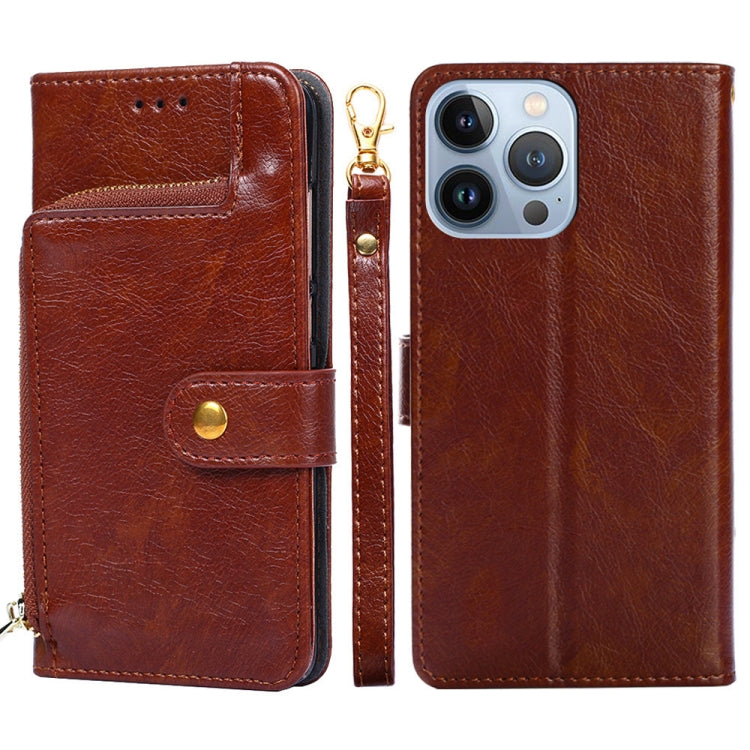 For iPhone 14 Pro Max Zipper Bag Leather Phone Case