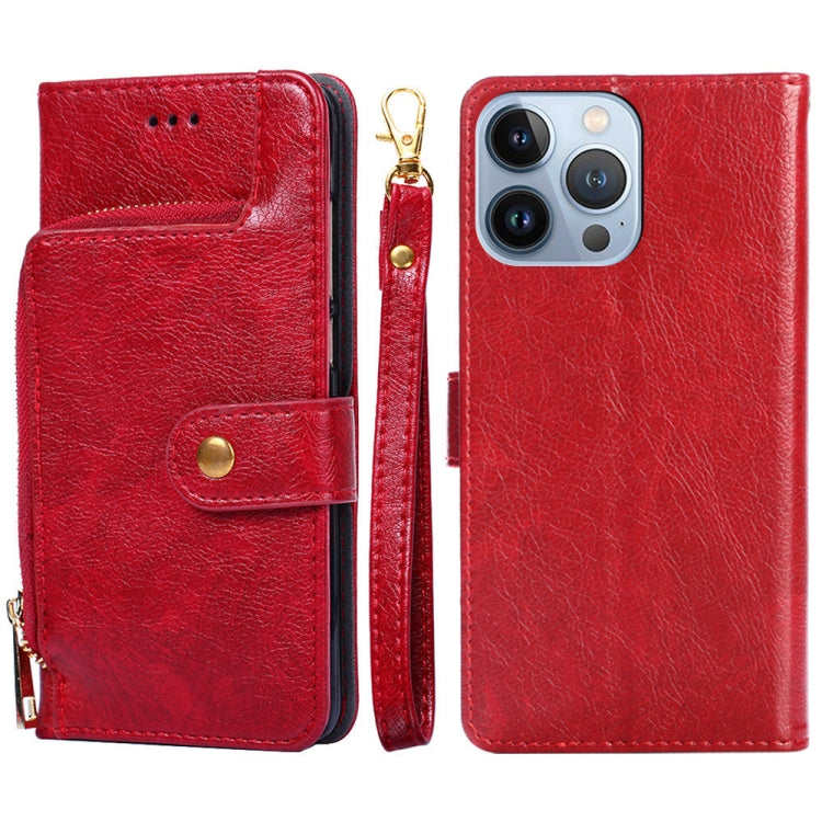 For iPhone 14 Pro Max Zipper Bag Leather Phone Case