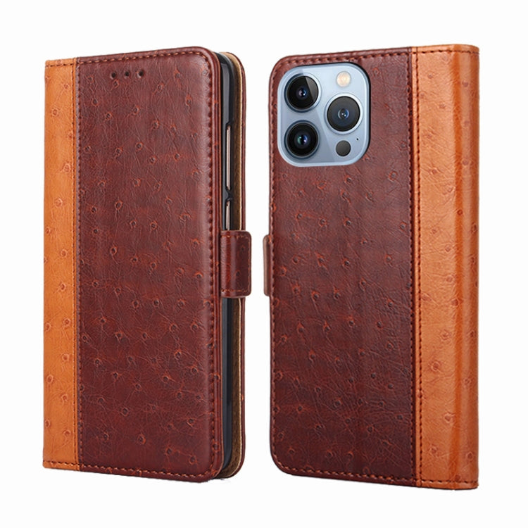 For iPhone 14 Pro Max Ostrich Texture Flip Leather Phone Case