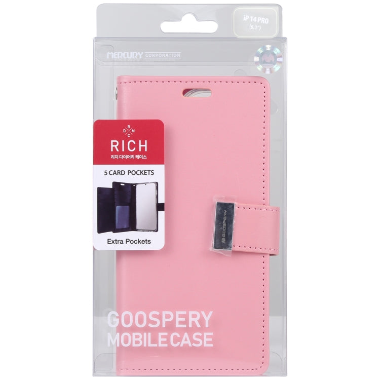 For iPhone 14 Pro GOOSPERY RICH DIARY Crazy Horse Texture Leather Case
