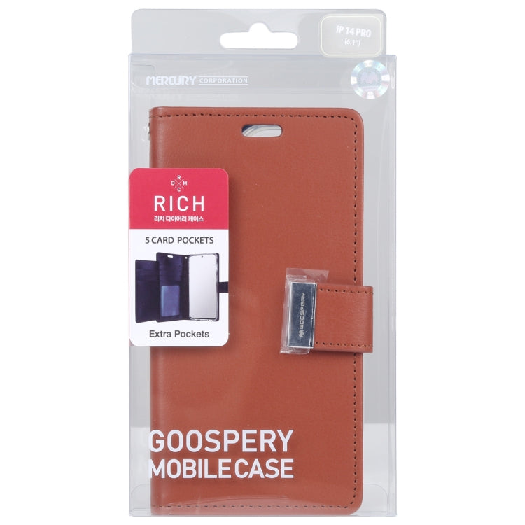 For iPhone 14 Pro Max GOOSPERY RICH DIARY Crazy Horse Texture Leather Case