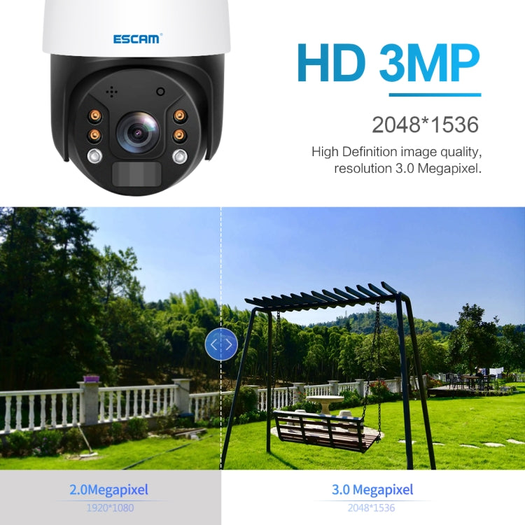 ESCAM QF624 3MP HD IP66 Waterproof WiFi Solar Panel PT IP Camera without Battery