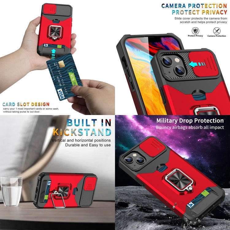 For iPhone 14 Lanyard Slide Camshield Ring Card Phone Case