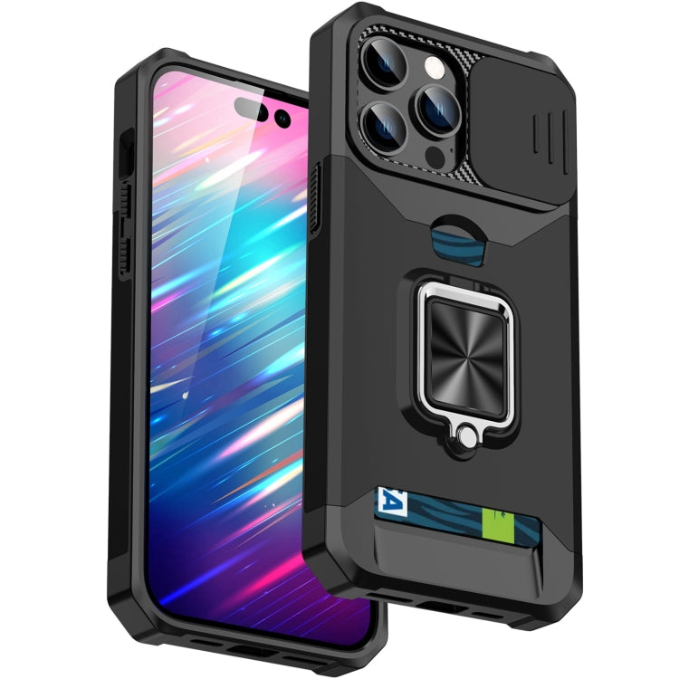 For iPhone 14 Pro Lanyard Slide Camshield Ring Card Phone Case