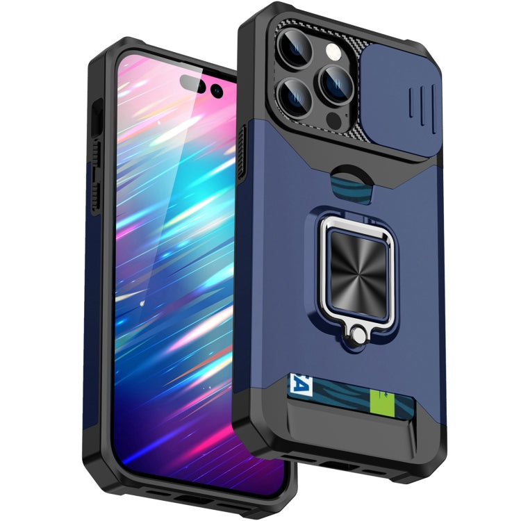 For iPhone 14 Pro Lanyard Slide Camshield Ring Card Phone Case