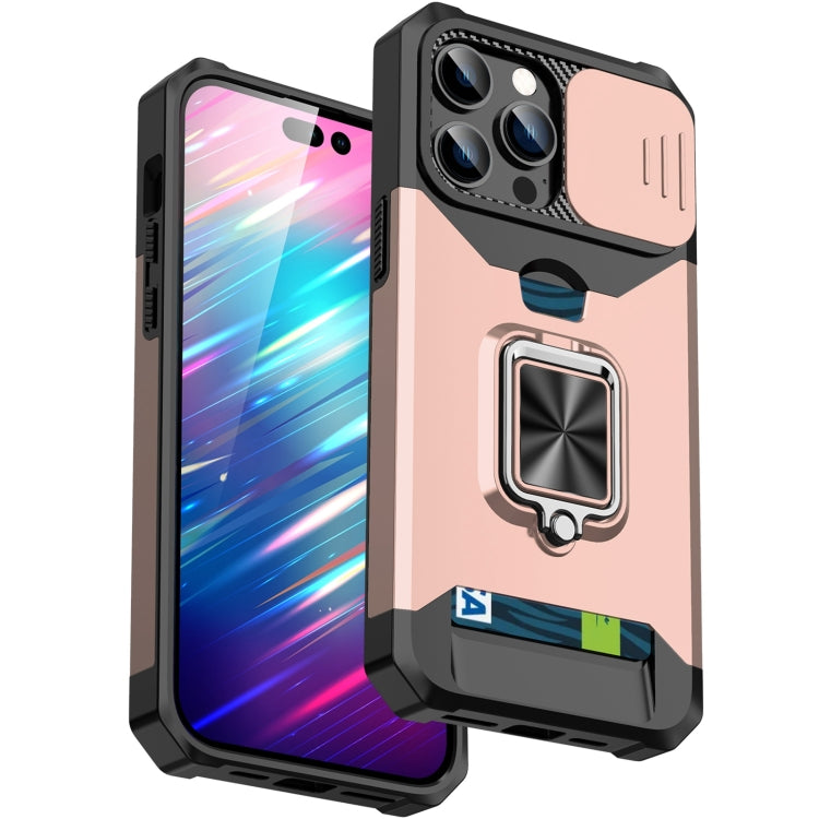 For iPhone 14 Pro Lanyard Slide Camshield Ring Card Phone Case