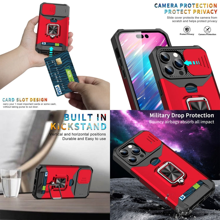 For iPhone 14 Pro Lanyard Slide Camshield Ring Card Phone Case