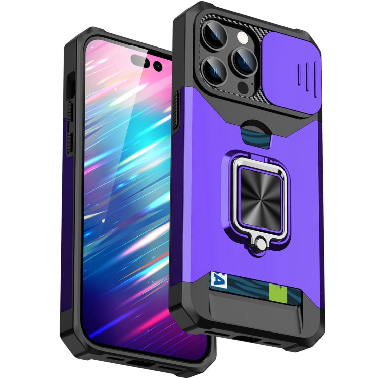 For iPhone 14 Pro Max Lanyard Slide Camshield Ring Card Phone Case