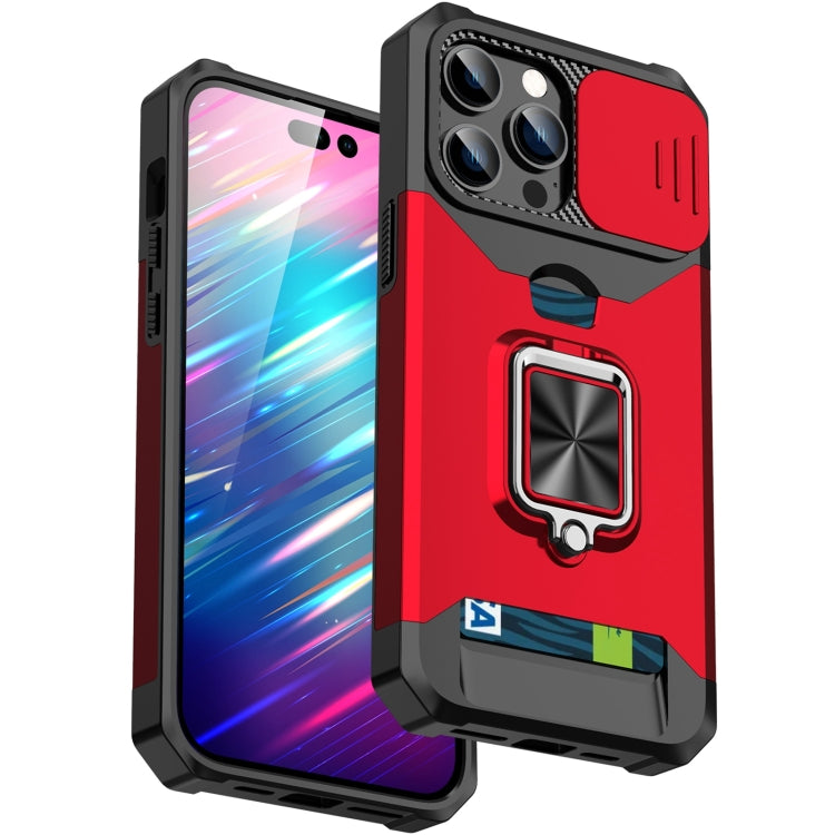For iPhone 14 Pro Max Lanyard Slide Camshield Ring Card Phone Case