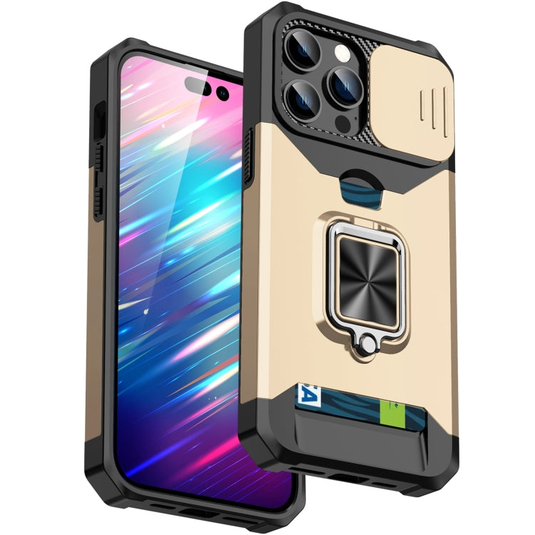 For iPhone 14 Pro Max Lanyard Slide Camshield Ring Card Phone Case