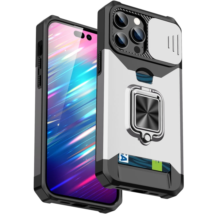 For iPhone 14 Pro Max Lanyard Slide Camshield Ring Card Phone Case