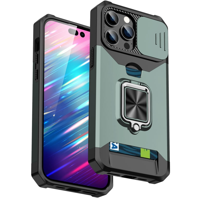 For iPhone 14 Pro Max Lanyard Slide Camshield Ring Card Phone Case