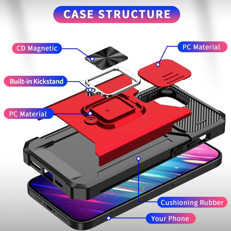 For iPhone 14 Pro Max Lanyard Slide Camshield Ring Card Phone Case