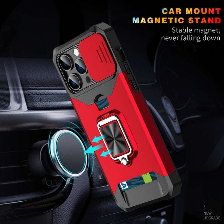 For iPhone 14 Pro Max Lanyard Slide Camshield Ring Card Phone Case