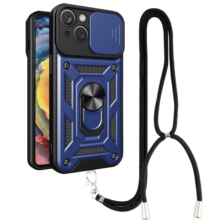 For iPhone 14 Lanyard Slide Camshield Ring Phone Case