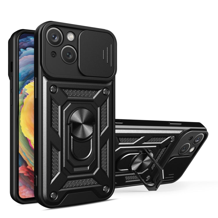 For iPhone 14 Lanyard Slide Camshield Ring Phone Case