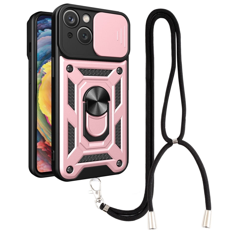 For iPhone 14 Lanyard Slide Camshield Ring Phone Case