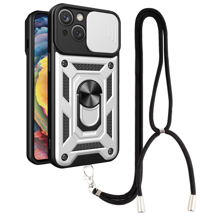For iPhone 14 Lanyard Slide Camshield Ring Phone Case