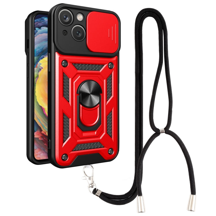 For iPhone 14 Plus Lanyard Slide Camshield Ring Phone Case