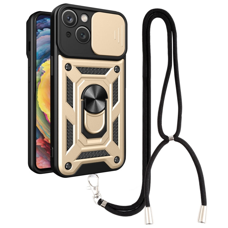 For iPhone 14 Plus Lanyard Slide Camshield Ring Phone Case