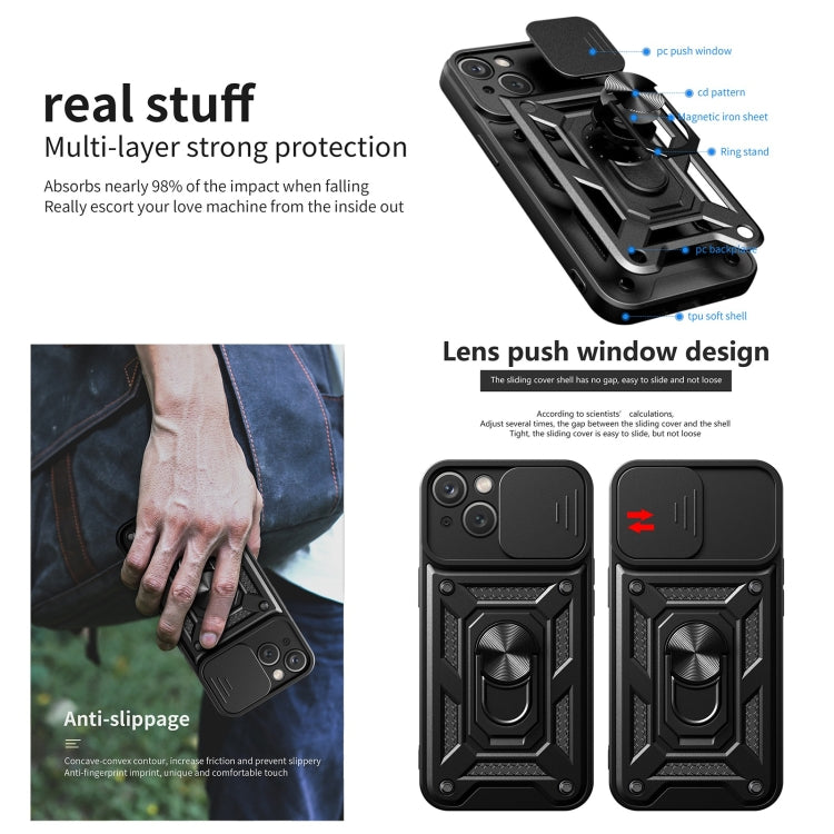 For iPhone 14 Plus Lanyard Slide Camshield Ring Phone Case