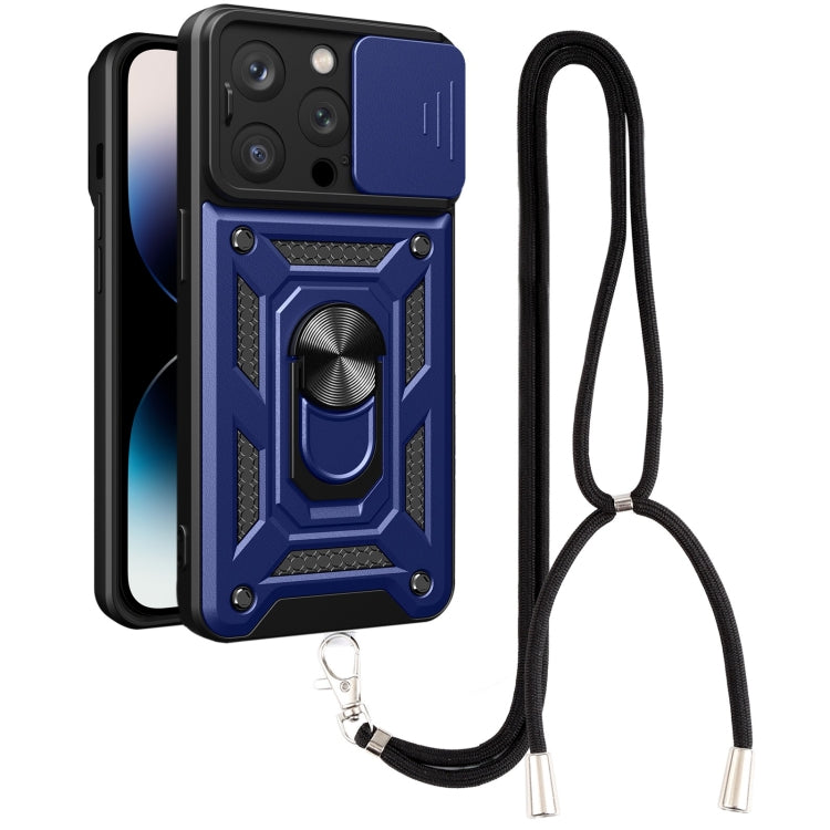 For iPhone 14 Pro Lanyard Slide Camshield Ring Phone Case